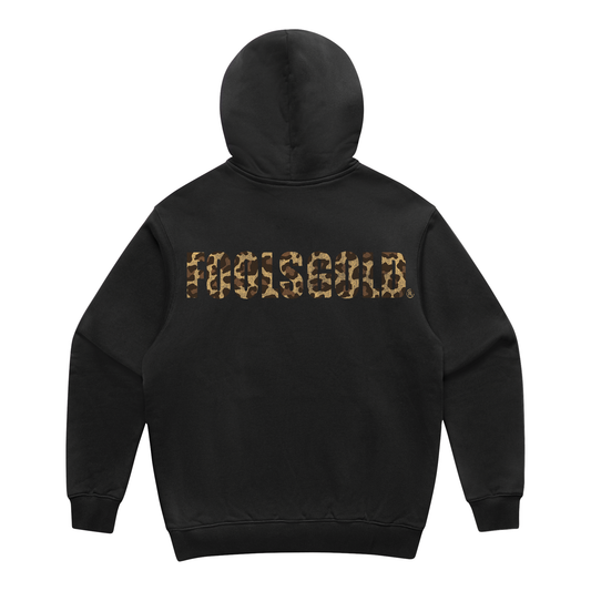 FOOLS GOLD - CRACKED LEOPARD - HEAVY HOODIE - BLACK