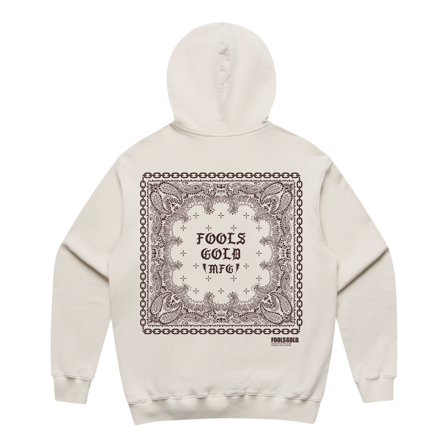 FOOLS GOLD - LOCKUP BANDANA - HEAVY HOODIE - ECRU/COCOA