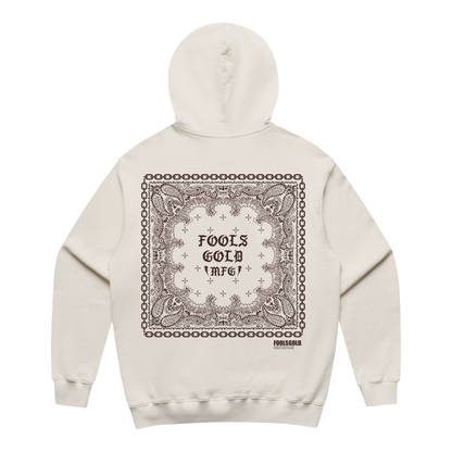 FOOLS GOLD - LOCKUP BANDANA - HEAVY HOODIE - ECRU/COCOA